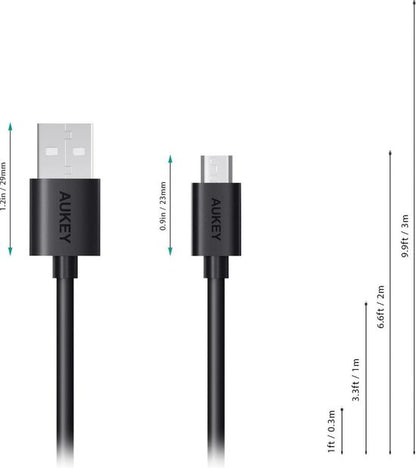 Aukey CB-D17 datakabel snellaadkabel 2.0/ 3.0 Micro USB kabel 6 stuk (1 x 3M, 1 x 2M, 2 x 1M, 2 x 0.3M) met Micro USB naar Type C / USB-C adapter (2 in 1) voor tablet, Samsung, Huawei, Xiaomi en meer