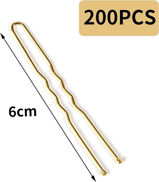 200 stuks haarspelden, 6 cm U-vormige haarspelden, goud, bobby pins voor vrouwen, dames, meisjes, kinderen, haarspeld, onzichtbare golvende haargreep, haarclip, haaraccessoires (goud)