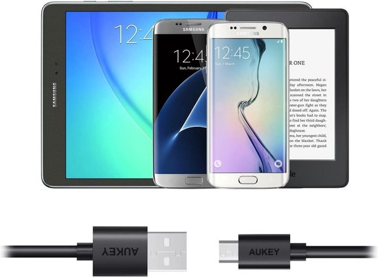 Aukey CB-D17 datakabel snellaadkabel 2.0/ 3.0 Micro USB kabel 6 stuk (1 x 3M, 1 x 2M, 2 x 1M, 2 x 0.3M) met Micro USB naar Type C / USB-C adapter (2 in 1) voor tablet, Samsung, Huawei, Xiaomi en meer