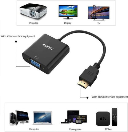 Aukey - HDMI naar VGA - VGA kabel - 1080P - Zwart