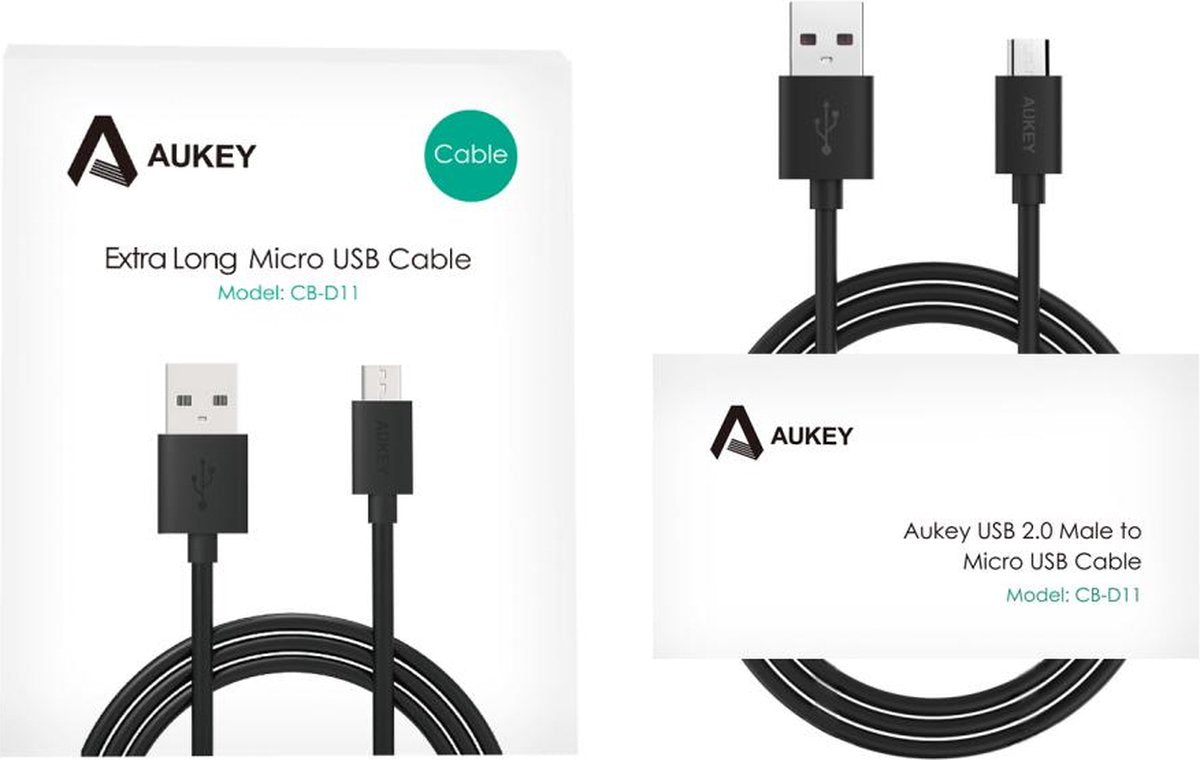 Aukey CB-D11 20AWG 3,2 meter 320 cm Micro USB 2.0 Quick Charge 3.0-kabel