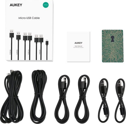 Aukey CB-D17 datakabel snellaadkabel 2.0/ 3.0 Micro USB kabel 6 stuk (1 x 3M, 1 x 2M, 2 x 1M, 2 x 0.3M) met Micro USB naar Type C / USB-C adapter (2 in 1) voor tablet, Samsung, Huawei, Xiaomi en meer