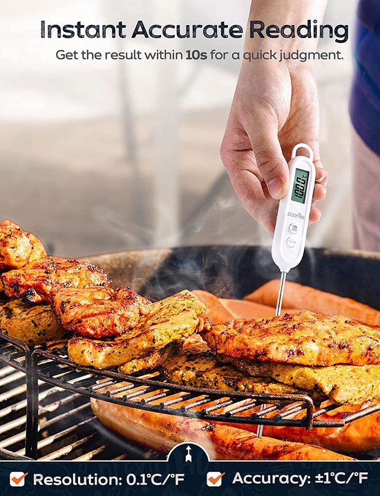 Instant Read-vleesthermometers voor koken, LCD-display Digitale voedselthermometer met 5,5 inch lange sonde, kookthermometer met automatische uitschakeling voor keuken, bakken, braden, grillen, BBQ