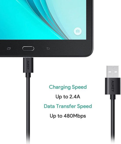 Aukey CB-D17 datakabel snellaadkabel 2.0/ 3.0 Micro USB kabel 6 stuk (1 x 3M, 1 x 2M, 2 x 1M, 2 x 0.3M) met Micro USB naar Type C / USB-C adapter (2 in 1) voor tablet, Samsung, Huawei, Xiaomi en meer