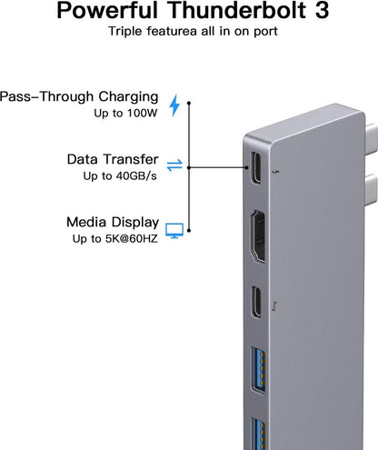 Ofima 8-IN-1 USB C Hub - MacBook Pro Adapter - Thunderbolt 3 Adapter - HDMI 4K - 3 USB C 3.0, 2 Type C, SD/TF-kaartlezer - Voor MacBook Pro 13&15, MacBook Air 2019/2018