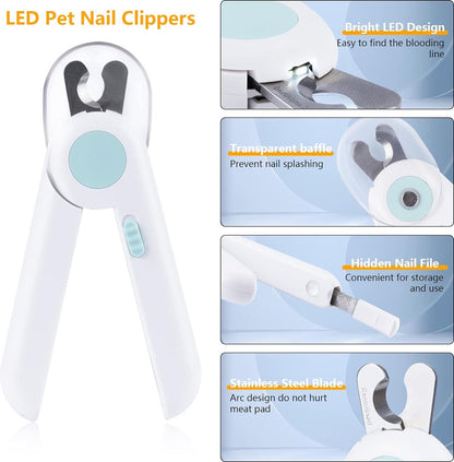 Nagelknipper voor honden en katten, nagelknipper met led-licht en spatbestendige bescherming, nagelknipper met vijl voor middelgrote en kleine huisdieren