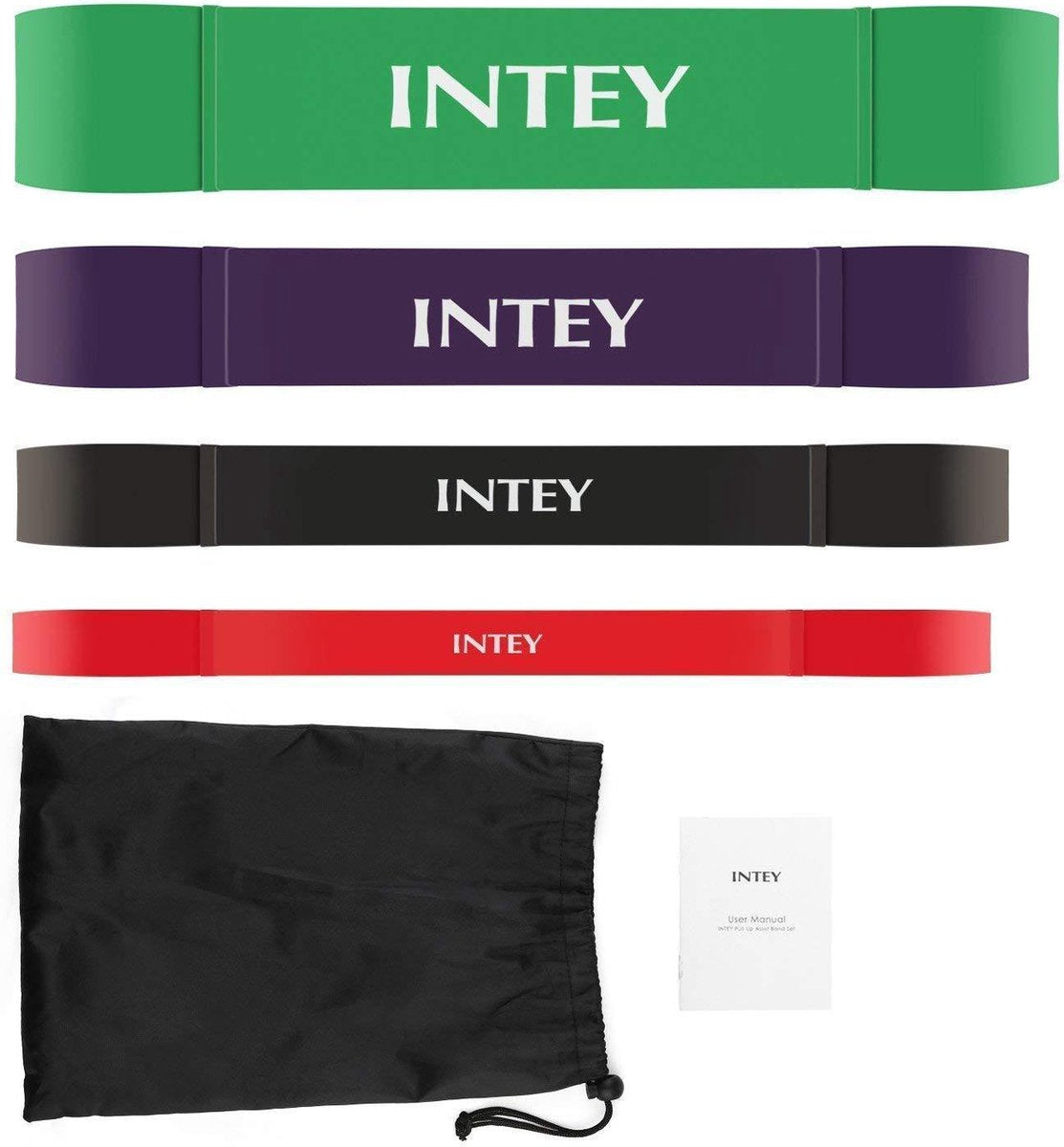 INTEY - Weerstandbanden set - 4 stuks - Pull-up Assist Band Oefeningsweerstandsband - Voor krachttraining, stretching, aerobics, crossfit, pilates, yoga