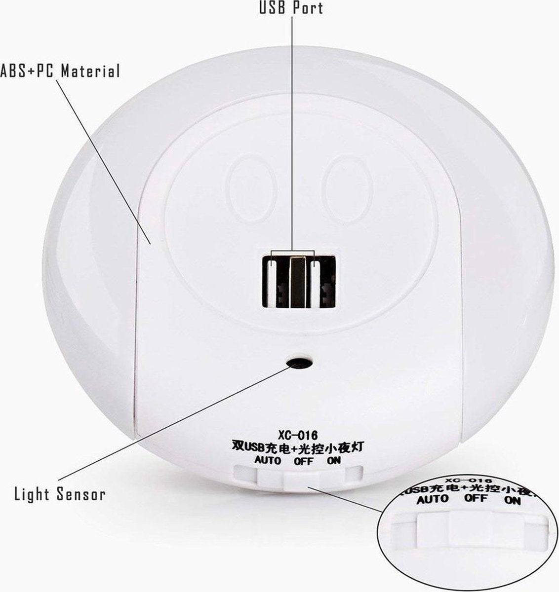 MOSPRO - LED nachtlamp - lichtsensor - 2x USB-oplader