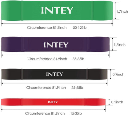 INTEY - Weerstandbanden set - 4 stuks - Pull-up Assist Band Oefeningsweerstandsband - Voor krachttraining, stretching, aerobics, crossfit, pilates, yoga