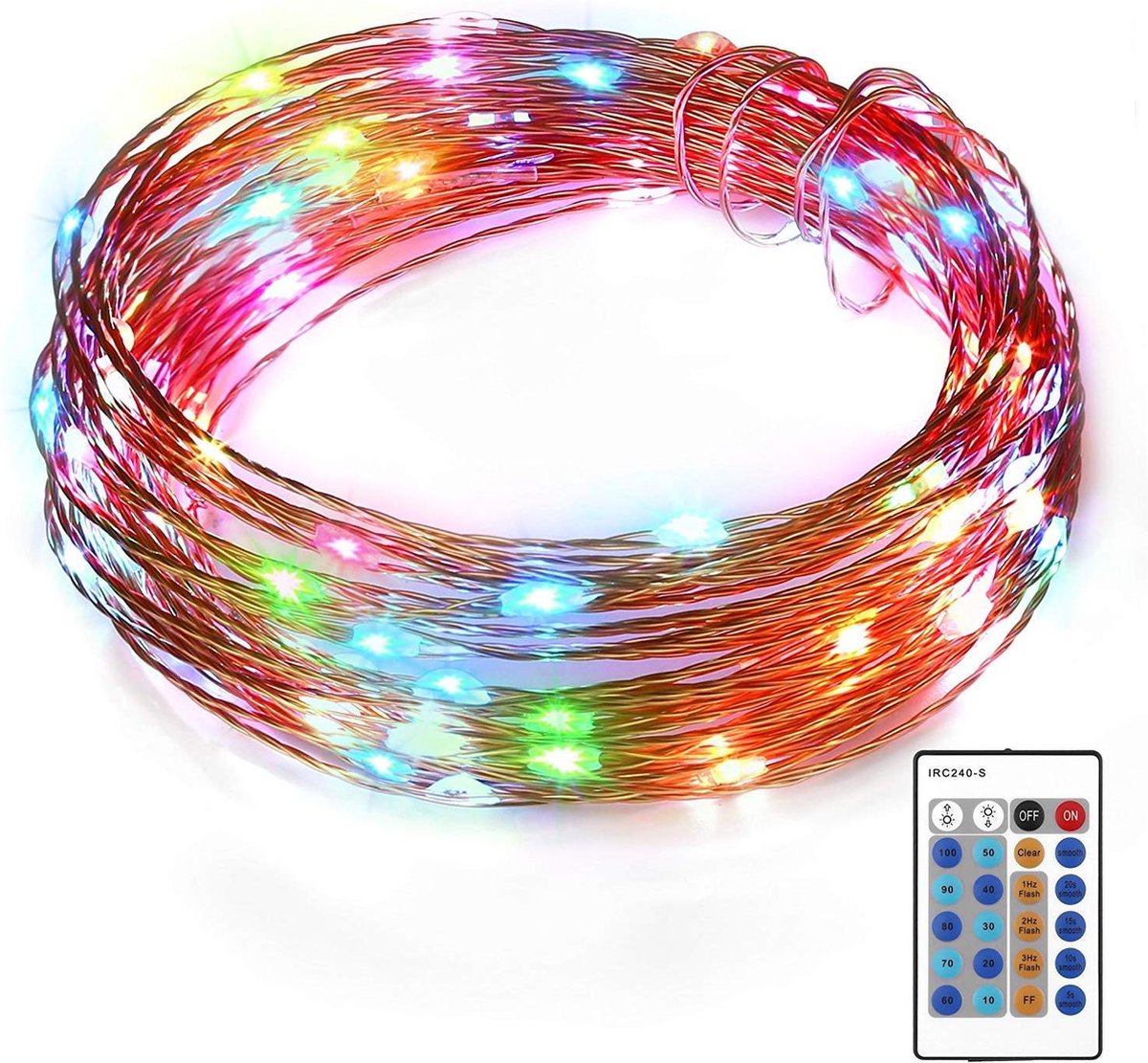 AUKEY LT-SS3 - UK - Kerstverlichting - 100LEDs - 10 standen RGB - 10 meter - Waterdichte koperdraad met afstandsbediening en kleurwissel voor tuin, bruiloft, feest, binnen, buiten - Britse standaardstekker