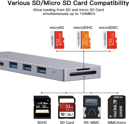 Ofima 8-IN-1 USB C Hub - MacBook Pro Adapter - Thunderbolt 3 Adapter - HDMI 4K - 3 USB C 3.0, 2 Type C, SD/TF-kaartlezer - Voor MacBook Pro 13&15, MacBook Air 2019/2018