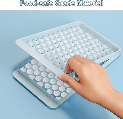 Mini ice cube tray, round ice cube holder for freezer, ice, cocktail, whiskey, tea, coffee, 3 x 99 pieces (3 blue ice cube trays and ice scoop)