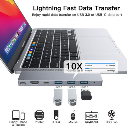 Ofima 8-IN-1 USB C Hub - MacBook Pro Adapter - Thunderbolt 3 Adapter - HDMI 4K - 3 USB C 3.0, 2 Type C, SD/TF-kaartlezer - Voor MacBook Pro 13&15, MacBook Air 2019/2018