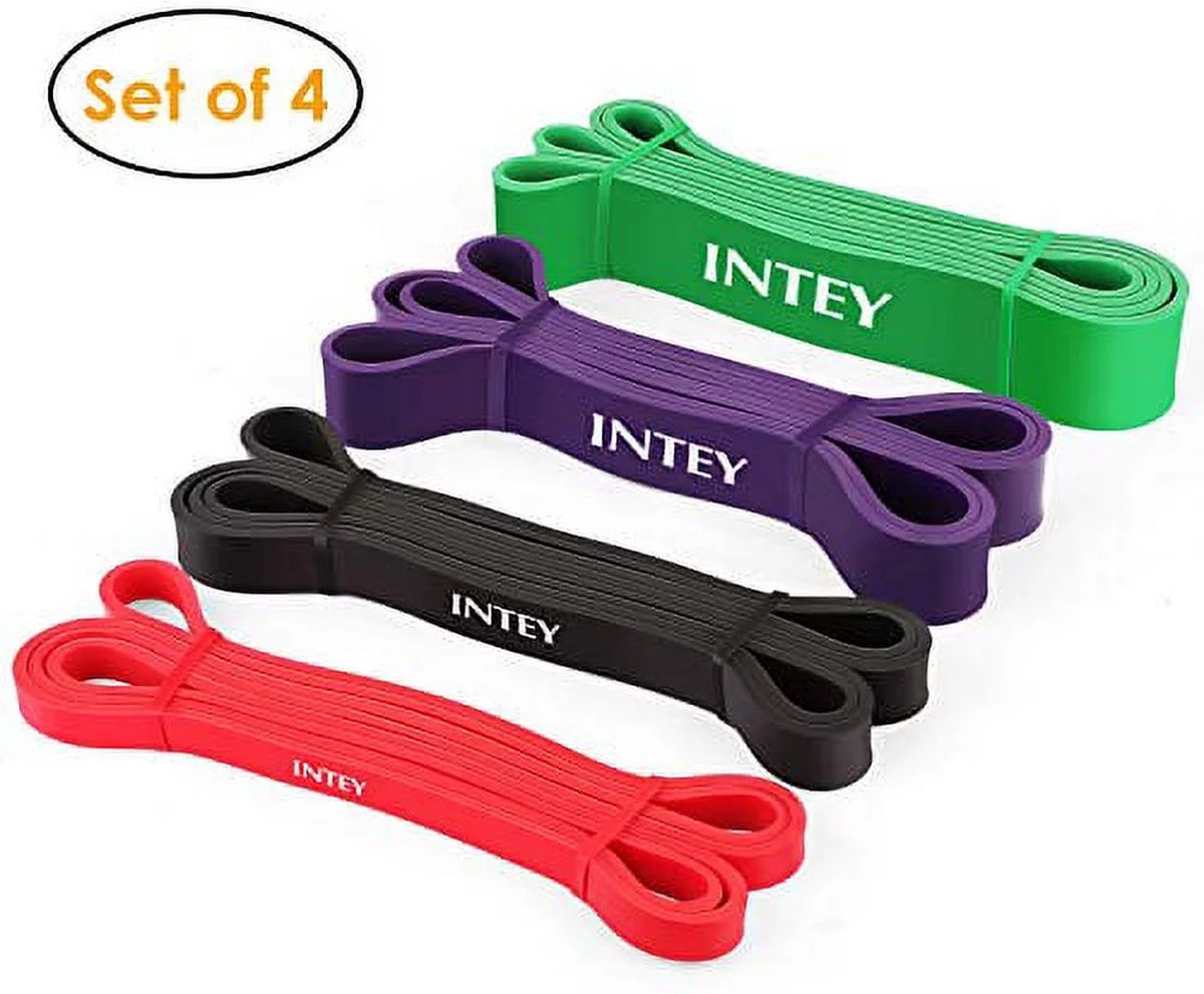 INTEY - Weerstandbanden set - 4 stuks - Pull-up Assist Band Oefeningsweerstandsband - Voor krachttraining, stretching, aerobics, crossfit, pilates, yoga