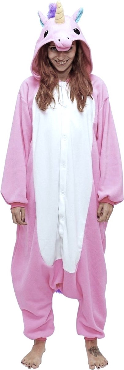 Leuke Lichtroze Eenhoorn - Onesie - Maat xs/125 - geschikt voor 138-146cm - Pyjama - Jumpsuit - Kostuums - Pyjama's - Nachtkleding