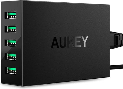 Aukey PA-U33 5-Port 50W 10A USB Charger for iPhone/Android Smartphone/Tablet/Bluetooth Speaker etc. Black