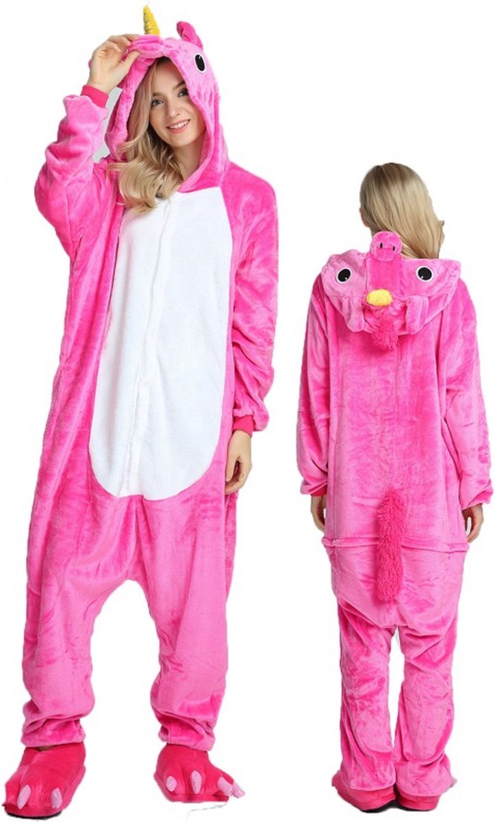 Onesie Animals - Unicorn dark pink - Size M (156-167) - Pajamas - Jumpsuit - Costumes - Sleepwear - Fancy dress - Carnival clothing - Children - Adults - Halloween