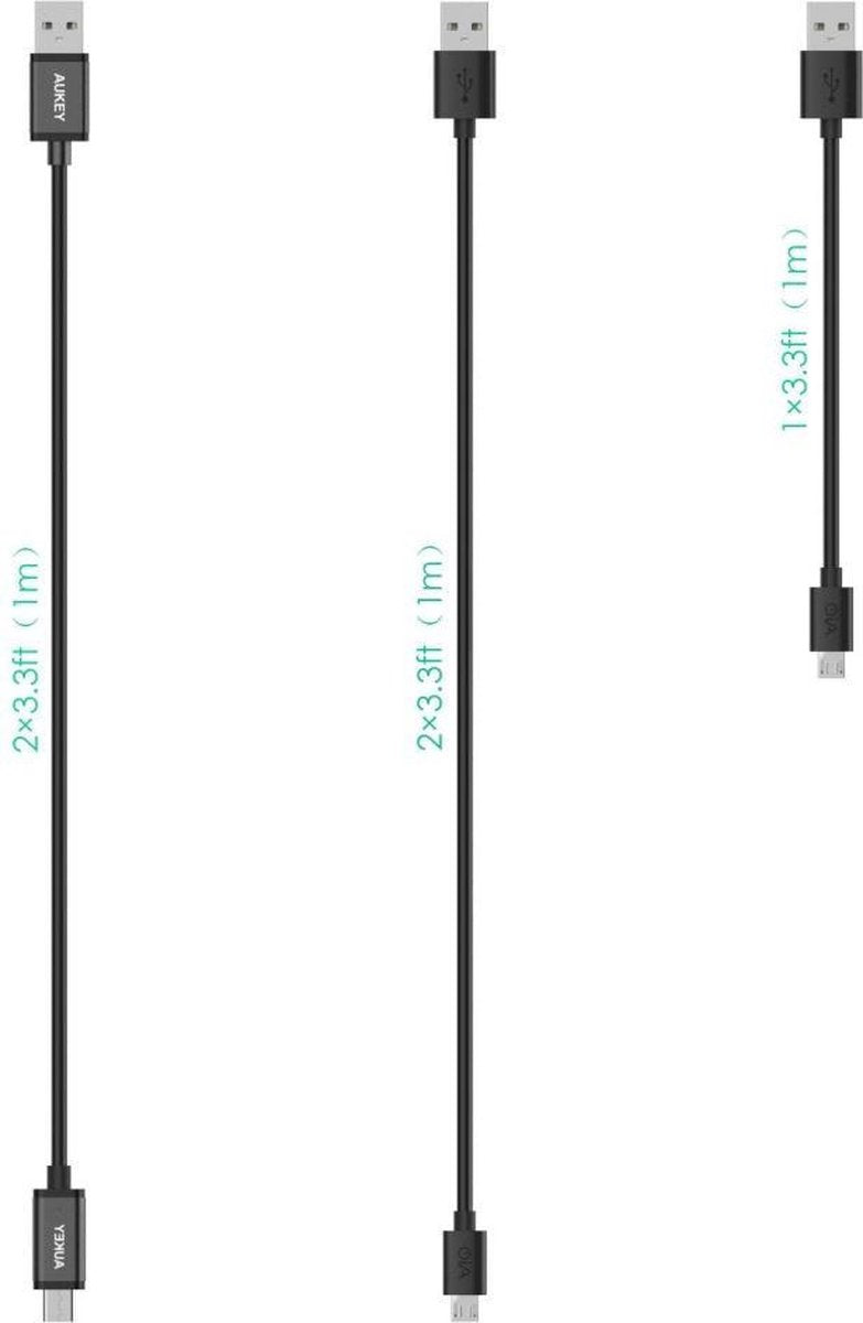 Aukey USB-C 1M 1x - MicroUSB 1M 2x - MicroUSB 0.3M 2x - 5 pack