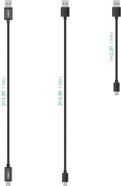 Aukey USB-C 1M 1x - MicroUSB 1M 2x - MicroUSB 0.3M 2x - 5 pack