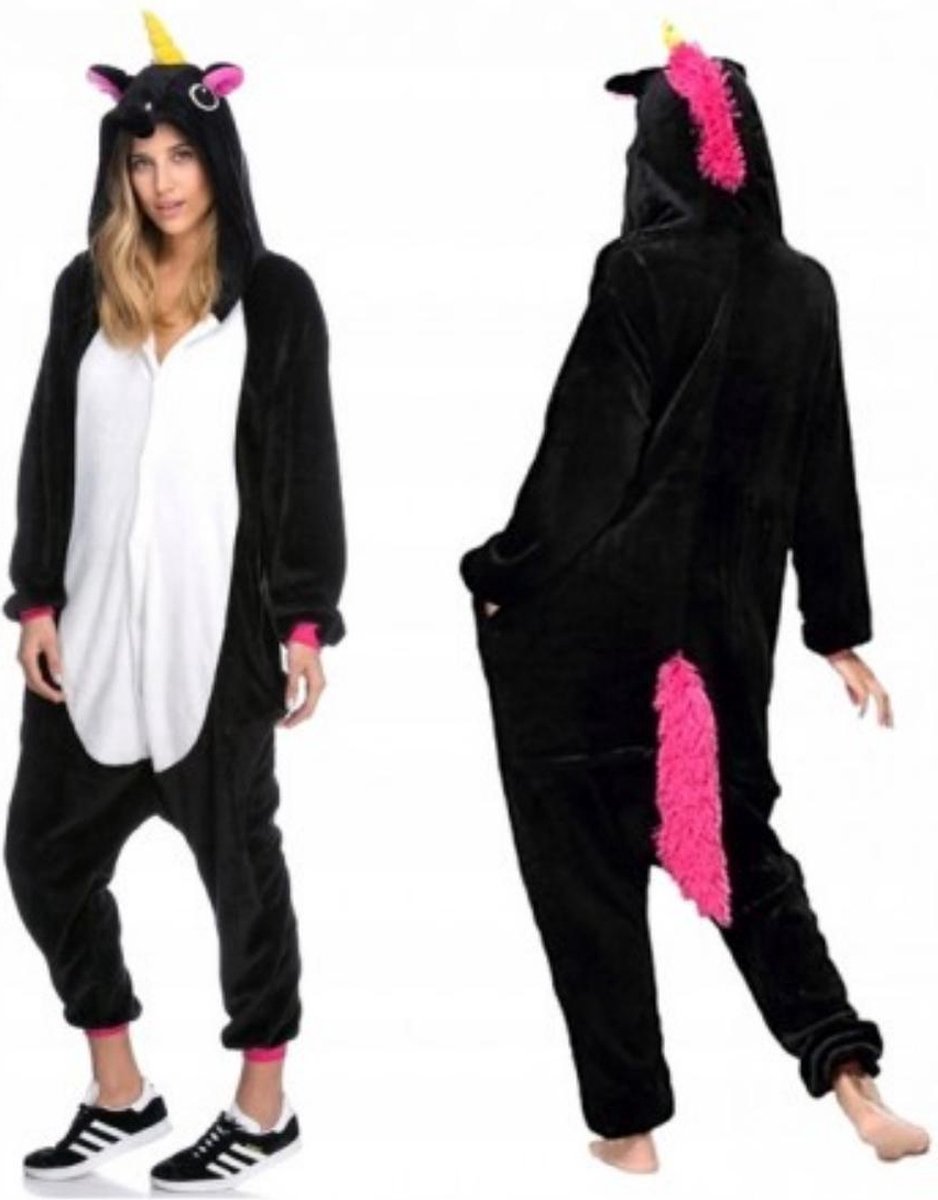 Leuke Zwarte Eenhoorn - Onesie - Maat S - geschikt voor 150-156CM - Pyjama - Jumpsuit - Kostuums - Pyjama's - Nachtkleding