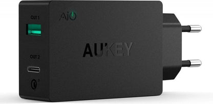 Aukey Quick Charge 3.0 Oplader PA-Y2 - 1 USB poort + 1 USB-C poort - Black