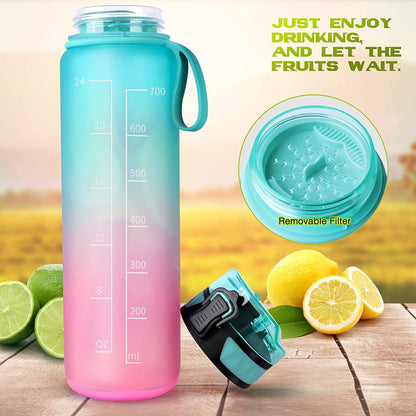 Fretree Sportwaterfles - Green Pink - 1L lekvrije design waterfles - BPA-vrije Tritan plastic drinkfles voor kinderen en volwassenen - sport, wandelen, fitnessruimte, outdoor, fietsen, school en kantoor