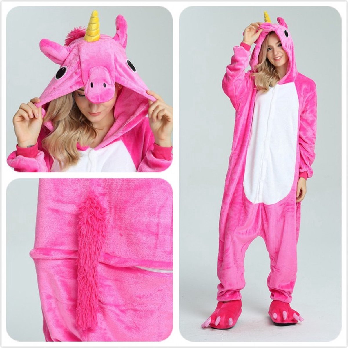 Onesie Animals - Unicorn dark pink - Size M (156-167) - Pajamas - Jumpsuit - Costumes - Sleepwear - Fancy dress - Carnival clothing - Children - Adults - Halloween