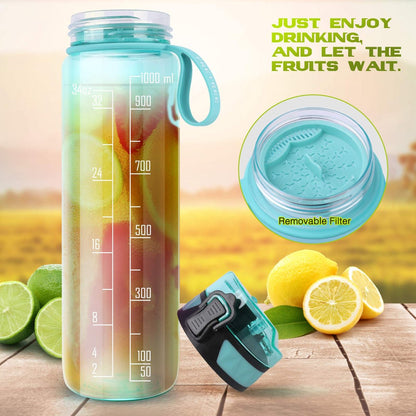 Fretree Sportwaterfles - Clear green - 1L lekvrije design waterfles - BPA-vrije Tritan plastic drinkfles voor kinderen en volwassenen - sport, wandelen, fitnessruimte, outdoor, fietsen, school en kantoor