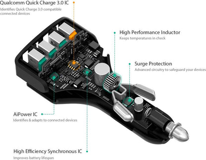 Aukey CC-T9 Qualcomm Quick Charge 3.0 Cigarette plug car charger 4 USB ports - Black