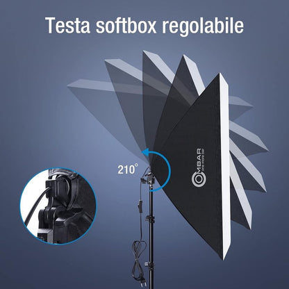 Ombar YX-507002 - Softbox - Photography Studio Dotography Set - 50 x 70 cm - 135 W E27 5500 K lamp