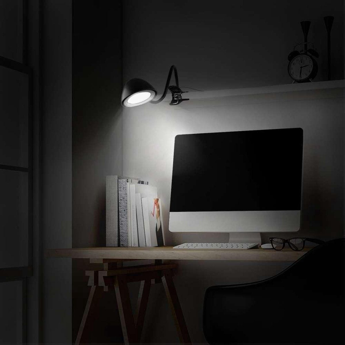 Aukey LT-ST8 - zwart USB Led bureaulamp - met klem 3W - 360° verstelbaar -2 standen - helderlicht en dimlicht