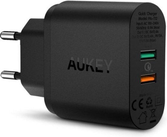 [2 pieces] Aukey PA-T12 Dual Port Wall Charger with Quick Charge 2.0