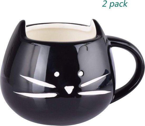 Rainbow Fox coffee cup - cat, ceramic, black (2 pieces)