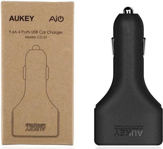 Aukey Autolader CC-01 - 4 USB poorten 9.6A - AiPower Technologie- Zwart