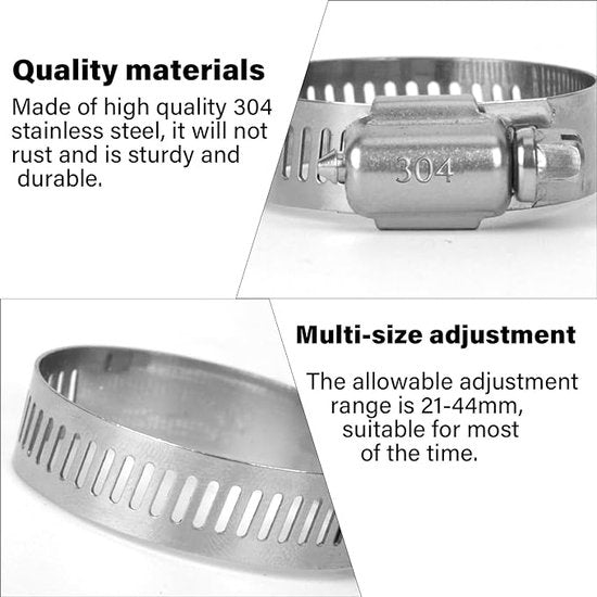 12 stuks slangklemmen 21-44 mm, slangklem van 304 roestvrij staal, sterke bescherming tegen roesten, hoogwaardige slangklemmen voor auto, motorfiets, boot, aquarium, grasmaaier