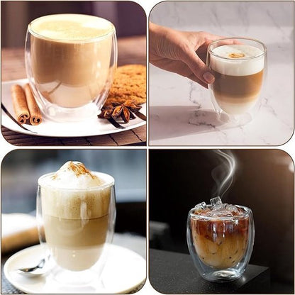 6 Double-walled glasses - double-walled coffee glasses - espresso cups, glass - set of 6 - capacity 250ml