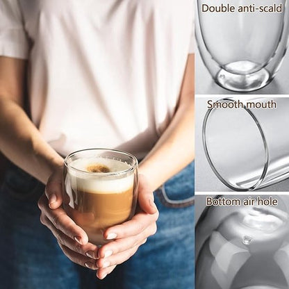 6 Double-walled glasses - double-walled coffee glasses - espresso cups, glass - set of 6 - capacity 250ml