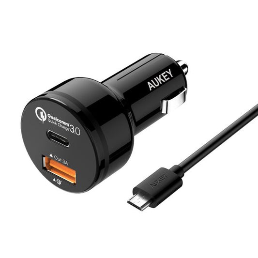 Aukey CC-Y1 - Autolader - 33W USB C & Qualcomm Quick Charge 3.0 Car Charger