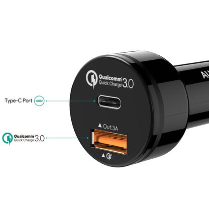 Aukey CC-Y1 - Autolader - 33W USB C & Qualcomm Quick Charge 3.0 Car Charger