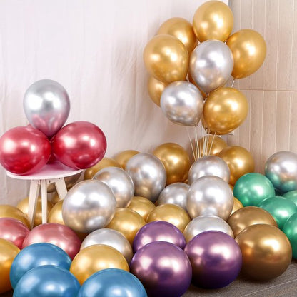 Glanzende metallic ballonnenset, heliumballonnen, 50 stuks, kleurrijke set van metallic ballonnen in 8 metallic kleuren, ballonnen voor verjaardag, bruiloft, vintage