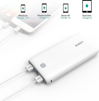 AUKEY Power Bank 20000 mAh, Portable Charger with 2 Outputs, Large Capacity External Battery with AiPower for iPhone, Samsung, Huawei, Xiaomi and More (White)