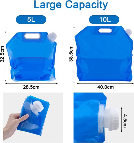 Water Canister, Foldable, Portable, Collapsible Drinking Water, 2 Pieces, 5/10 Liters, for Camping, Hiking, Picnics, Travel, BBQ