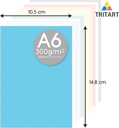 Tritart SOLID gekleurd papier A6 300 g I 126 vellen knutselpapier volledig gekleurd I stabiel creatief karton om te knutselen I fotokarton 21 verschillende kleuren I DIY gekleurd papier I knutselkarton