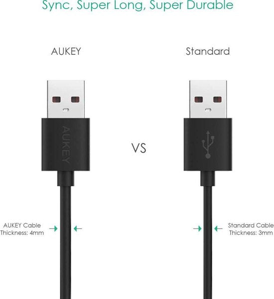 Aukey Micro USB kabel - 3 pack - lengte 120cm - Black