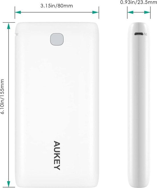 AUKEY Power Bank 20000 mAh, Portable Charger with 2 Outputs, Large Capacity External Battery with AiPower for iPhone, Samsung, Huawei, Xiaomi and More (White)