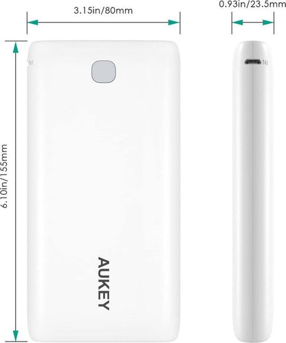 AUKEY Power Bank 20000 mAh, Portable Charger with 2 Outputs, Large Capacity External Battery with AiPower for iPhone, Samsung, Huawei, Xiaomi and More (White)