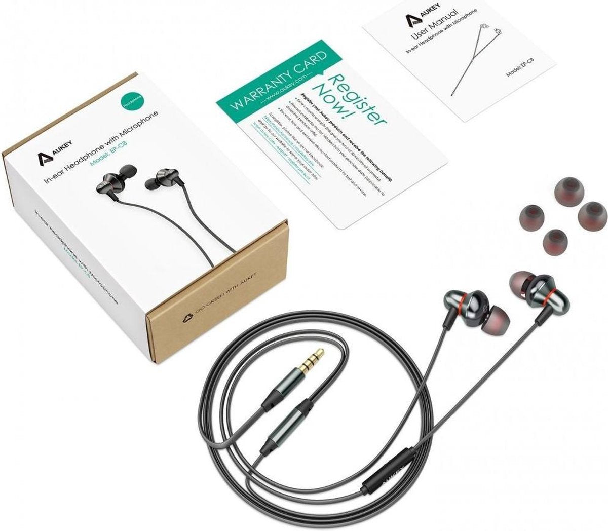 AUKEY In Ear Headphones, Wired Headphones Bass Stereo Earbuds Headset with Microphone