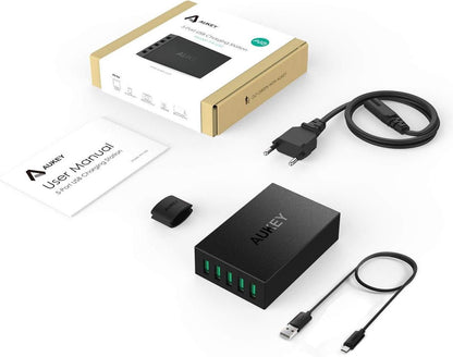 Aukey PA-U33 5-Port 50W 10A USB Charger for iPhone/Android Smartphone/Tablet/Bluetooth Speaker etc. Black