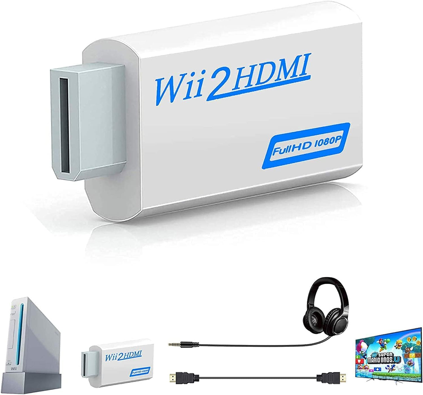 Wii naar HDMI-converter - Rybozen Wii naar HDMI-adapter - 1080P, 720P-poorten Uitvoer video en 3,5 mm audio - Ondersteunt alle Wii-weergavemodi - Snelheidsverhoging van 1 m - HDMI-kabel voor Wii-display