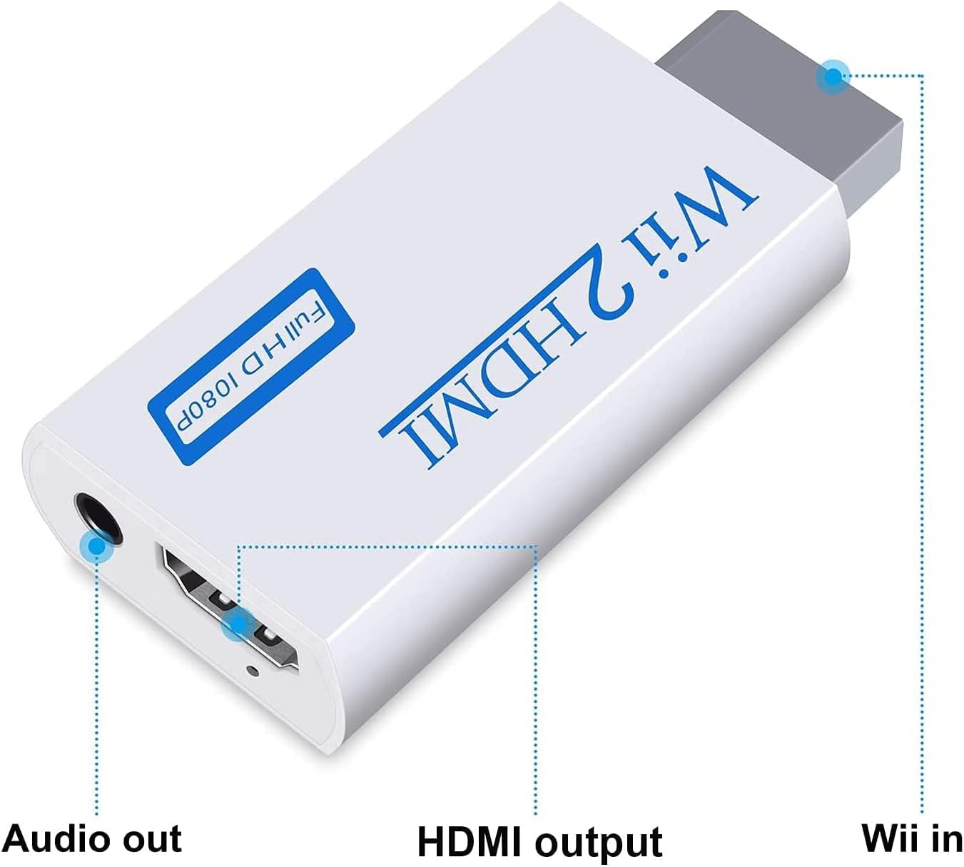 Wii naar HDMI-converter - Rybozen Wii naar HDMI-adapter - 1080P, 720P-poorten Uitvoer video en 3,5 mm audio - Ondersteunt alle Wii-weergavemodi - Snelheidsverhoging van 1 m - HDMI-kabel voor Wii-display